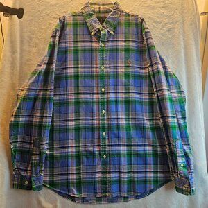 Ralph Lauren Classic Fit Men Plaid Shirt Long Sleeve Collared Blue Green Pink XL